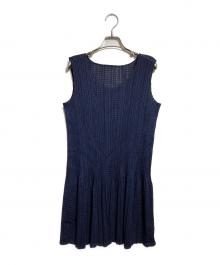 PLEATS PLEASE（プリーツプリーズ）の古着「メッシュフレア チュニック ワンピース/Mesh Flare Tunic Dress」｜ネイビー