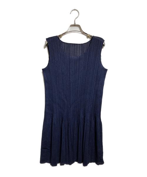 PLEATS PLEASE（プリーツプリーズ）PLEATS PLEASE (プリーツプリーズ) メッシュフレア チュニック ワンピース/Mesh Flare Tunic Dress ネイビー サイズ:3の古着・服飾アイテム