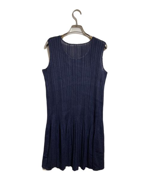 PLEATS PLEASE（プリーツプリーズ）PLEATS PLEASE (プリーツプリーズ) メッシュフレア チュニック ワンピース/Mesh Flare Tunic Dress ネイビー サイズ:3の古着・服飾アイテム
