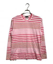 COMME des GARCONS HOMME PLUS（コムデギャルソンオムプリュス）の古着「ボーダーカットソー」｜ピンク×ホワイト