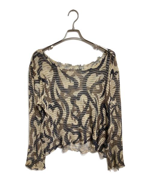 NUMBER (N)INE（ナンバーナイン）NUMBER (N)INE (ナンバーナイン) トライバルカモメッシュカットソー/Tribal Camo Mesh Cut-and-Sew Top ベージュ サイズ:3の古着・服飾アイテム