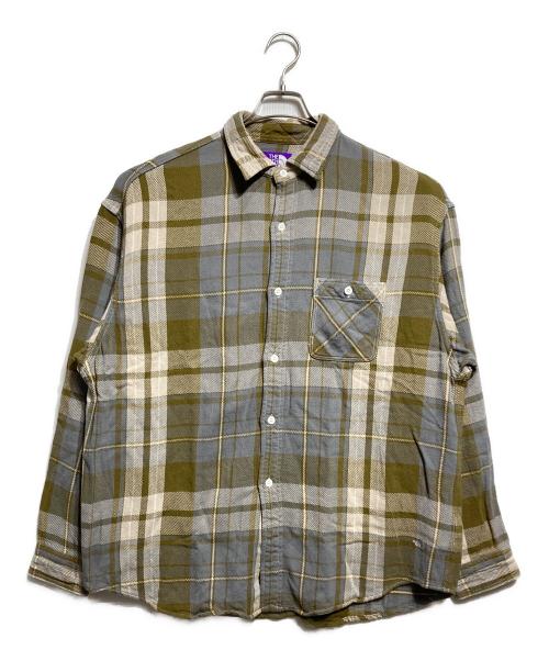 THE NORTHFACE PURPLELABEL（ザ・ノースフェイス パープルレーベル）THE NORTHFACE PURPLELABEL (ザ・ノースフェイス パープルレーベル) Flannel Plaid Field Shirt/フランネル・プレイド・フィールドシャツ グレー×ベージュ サイズ:Lの古着・服飾アイテム