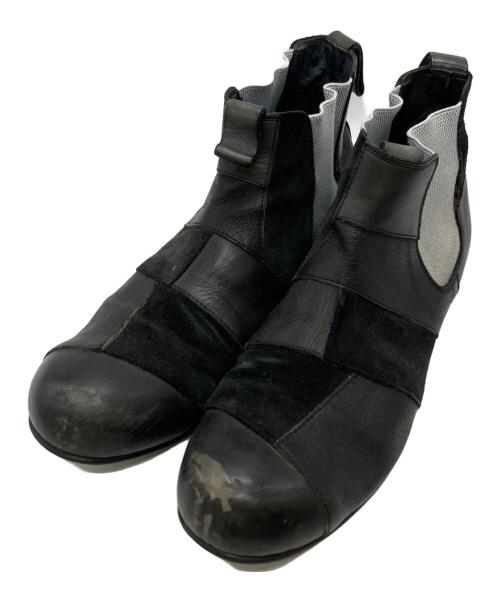 COMME des GARCONS HOMME PLUS（コムデギャルソンオムプリュス）COMME des GARCONS HOMME PLUS (コムデギャルソンオムプリュス) パッチワーク レザー サイドゴアブーツ ブラック サイズ:25㎝の古着・服飾アイテム