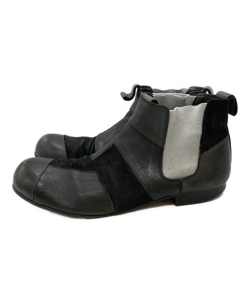 COMME des GARCONS HOMME PLUS（コムデギャルソンオムプリュス）COMME des GARCONS HOMME PLUS (コムデギャルソンオムプリュス) パッチワーク レザー サイドゴアブーツ ブラック サイズ:25㎝の古着・服飾アイテム