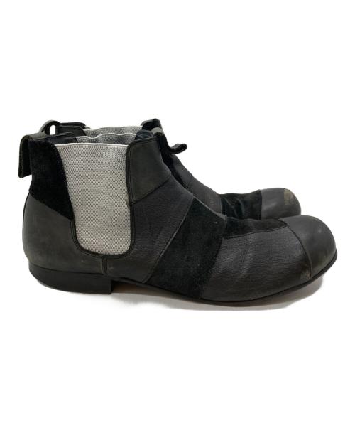 COMME des GARCONS HOMME PLUS（コムデギャルソンオムプリュス）COMME des GARCONS HOMME PLUS (コムデギャルソンオムプリュス) パッチワーク レザー サイドゴアブーツ ブラック サイズ:25㎝の古着・服飾アイテム