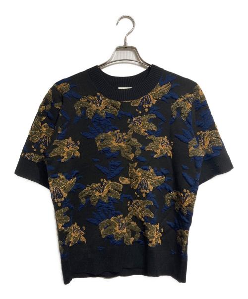 DRIES VAN NOTEN（ドリスヴァンノッテン）DRIES VAN NOTEN (ドリスヴァンノッテン) フラワージャガード半袖ニット/Floral Jacquard Short-Sleeve Knit Top ネイビー サイズ:XSの古着・服飾アイテム