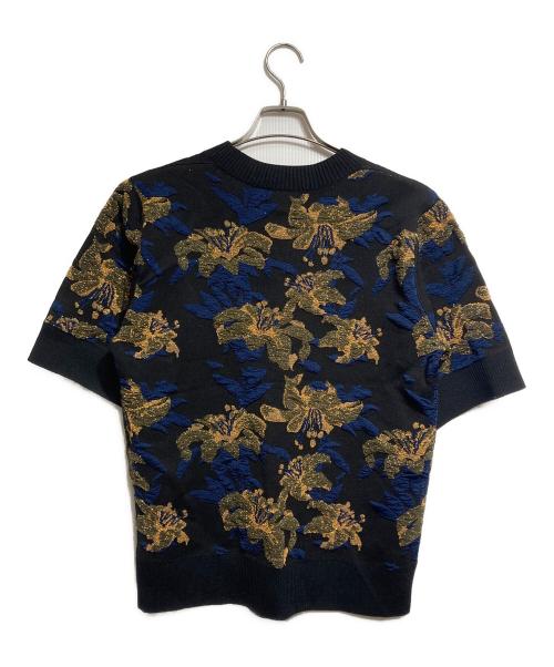 DRIES VAN NOTEN（ドリスヴァンノッテン）DRIES VAN NOTEN (ドリスヴァンノッテン) フラワージャガード半袖ニット/Floral Jacquard Short-Sleeve Knit Top ネイビー サイズ:XSの古着・服飾アイテム