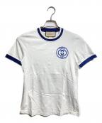 GUCCIグッチ）の古着「エンブロイダリー コットンジャージーTシャツ/Embroidered Cotton Jersey T-Shirt」｜ホワイト×ネイビー