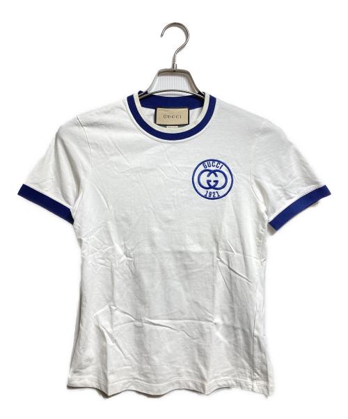 GUCCI（グッチ）GUCCI (グッチ) エンブロイダリー コットンジャージーTシャツ/Embroidered Cotton Jersey T-Shirt ホワイト×ネイビー サイズ:XSの古着・服飾アイテム
