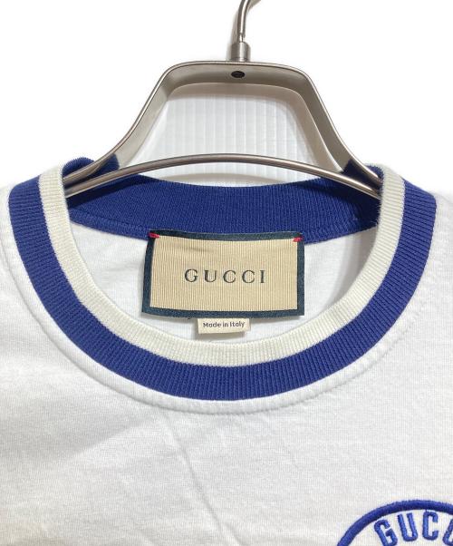 GUCCI（グッチ）GUCCI (グッチ) エンブロイダリー コットンジャージーTシャツ/Embroidered Cotton Jersey T-Shirt ホワイト×ネイビー サイズ:XSの古着・服飾アイテム