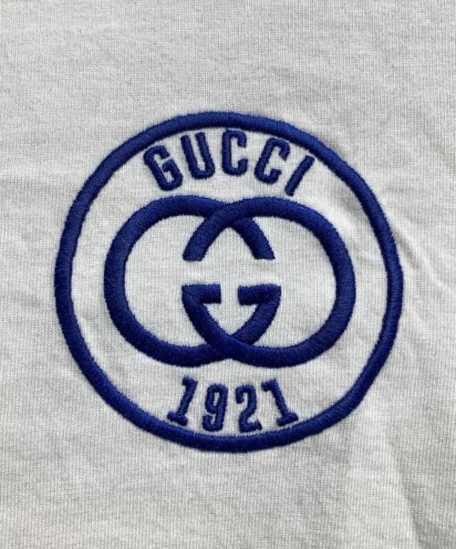 GUCCI（グッチ）GUCCI (グッチ) エンブロイダリー コットンジャージーTシャツ/Embroidered Cotton Jersey T-Shirt ホワイト×ネイビー サイズ:XSの古着・服飾アイテム