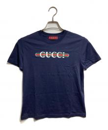 GUCCI（グッチ）の古着「シェリーラインロゴTシャツ/Web Stripe Logo T-Shirt」｜ネイビー