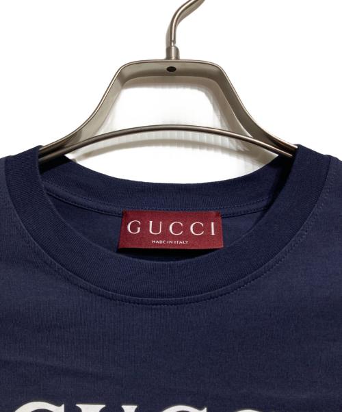 GUCCI（グッチ）GUCCI (グッチ) シェリーラインロゴTシャツ/Web Stripe Logo T-Shirt ネイビー サイズ:Sの古着・服飾アイテム