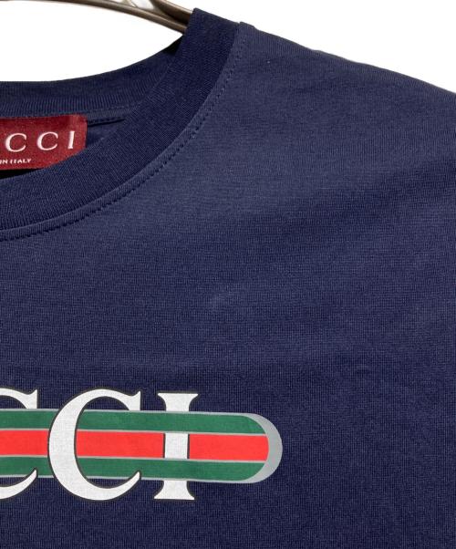 GUCCI（グッチ）GUCCI (グッチ) シェリーラインロゴTシャツ/Web Stripe Logo T-Shirt ネイビー サイズ:Sの古着・服飾アイテム