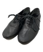 YOHJI YAMAMOTOヨウジヤマモト）の古着「スムースタンニンレザーギャザーローカットシューズ/Smooth Tan Leather Gathered Low-Cut Shoes」｜ブラック