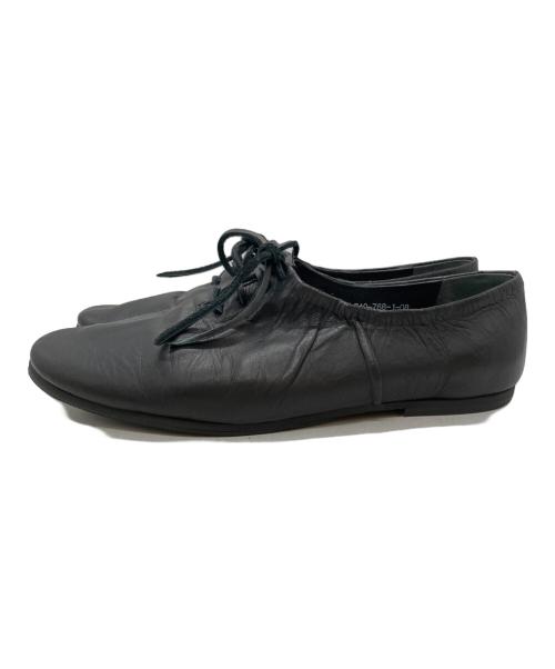 YOHJI YAMAMOTO（ヨウジヤマモト）YOHJI YAMAMOTO (ヨウジヤマモト) スムースタンニンレザーギャザーローカットシューズ/Smooth Tan Leather Gathered Low-Cut Shoes ブラック サイズ:26㎝の古着・服飾アイテム