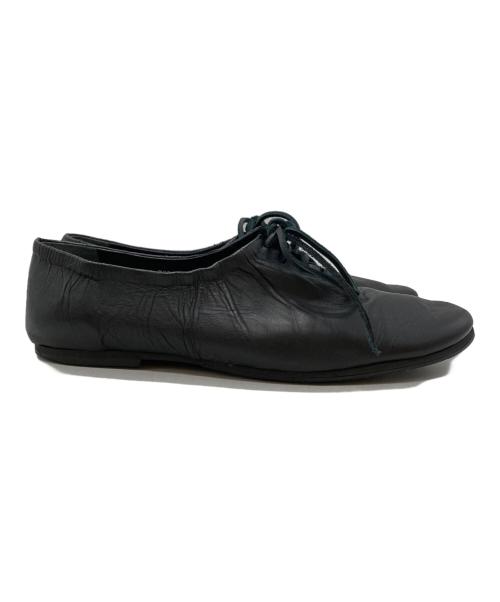 YOHJI YAMAMOTO（ヨウジヤマモト）YOHJI YAMAMOTO (ヨウジヤマモト) スムースタンニンレザーギャザーローカットシューズ/Smooth Tan Leather Gathered Low-Cut Shoes ブラック サイズ:26㎝の古着・服飾アイテム