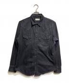 Saint Laurent Parisサンローランパリ）の古着「ステッチワークデニムウエスタンシャツ/Stitch-detail denim Western shirt」｜ブラック