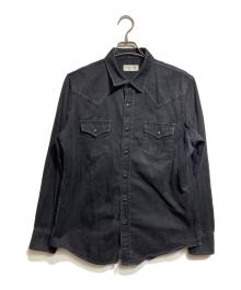 Saint Laurent Paris（サンローランパリ）の古着「ステッチワークデニムウエスタンシャツ/Stitch-detail denim Western shirt」｜ブラック