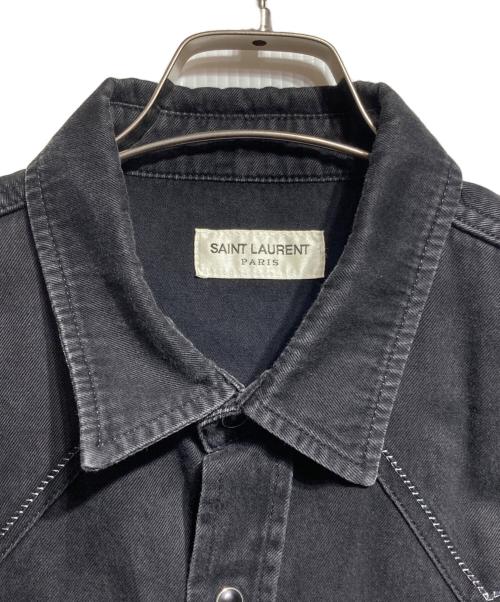 Saint Laurent Paris（サンローランパリ）Saint Laurent Paris (サンローランパリ) ステッチワークデニムウエスタンシャツ/Stitch-detail denim Western shirt ブラック サイズ:Lの古着・服飾アイテム
