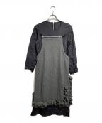 COMME des GARCONSコムデギャルソン）の古着「ドッキングフラワー装飾ワンピース/Floral-Accented Hybrid Dress」｜ネイビー×グレー