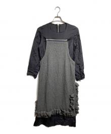 COMME des GARCONS（コムデギャルソン）の古着「ドッキングフラワー装飾ワンピース/Floral-Accented Hybrid Dress」｜ネイビー×グレー