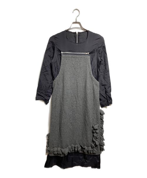 COMME des GARCONS（コムデギャルソン）COMME des GARCONS (コムデギャルソン) ドッキングフラワー装飾ワンピース/Floral-Accented Hybrid Dress ネイビー×グレー サイズ:Mの古着・服飾アイテム
