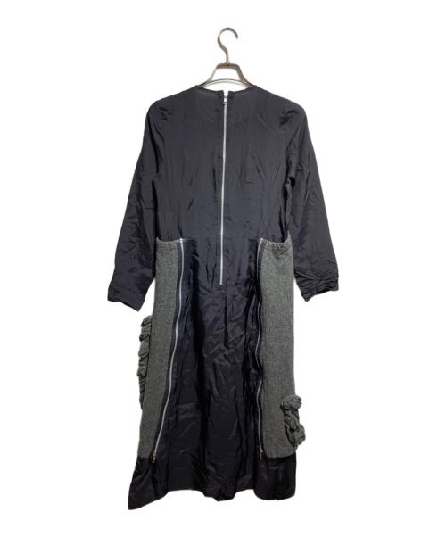 COMME des GARCONS（コムデギャルソン）COMME des GARCONS (コムデギャルソン) ドッキングフラワー装飾ワンピース/Floral-Accented Hybrid Dress ネイビー×グレー サイズ:Mの古着・服飾アイテム