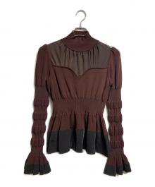 FETICO（フェティコ）の古着「STRIPE KNIT PEPLUM SWEATER/ストライプニットペプラムセーター」｜ブラウン