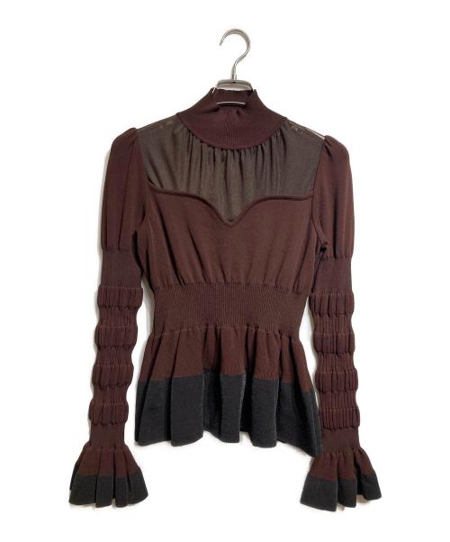 FETICO（フェティコ）FETICO (フェティコ) STRIPE KNIT PEPLUM SWEATER/ストライプニットペプラムセーター ブラウン サイズ:2の古着・服飾アイテム