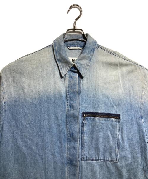 MM6 Maison Margiela（エムエムシックスメゾンマルジェラ）MM6 Maison Margiela (エムエムシックスメゾンマルジェラ) ユーズド加工ロングデニムシャツ/Distressed long denim shirt インディゴ サイズ:38の古着・服飾アイテム