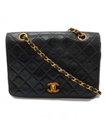 CHANEL（シャネル）の古着「ラムスキン フルプラップ ターンロック ダブルチェーンショルダーバッグ」｜ブラック