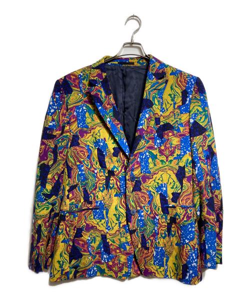 ISSEY MIYAKE（イッセイミヤケ）ISSEY MIYAKE (イッセイミヤケ) ウールマーブルプリントジャケット/Wool Marble-Print Jacket イエロー×ネイビー サイズ:3の古着・服飾アイテム
