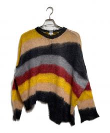 LOEWE（ロエベ）の古着「アシンメトリーストライプモヘアセーター/Asymmetric stripe mohair sweater」｜イエロー×レッド×ブラック