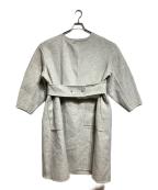 DRAWERドゥロワー）の古着「ノーカラー ベルト コート/Collarless belted coat」｜グレー