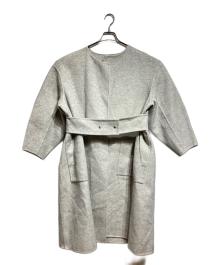 DRAWER（ドゥロワー）の古着「ノーカラー ベルト コート/Collarless belted coat」｜グレー