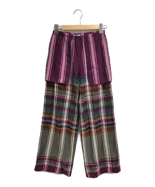 GALERIE VIE（ギャルリーヴィー）GALERIE VIE (ギャルリーヴィー) パネルチェックボーダー イージーセミワイドパンツ パープル サイズ:32の古着・服飾アイテム