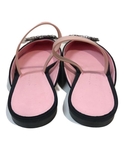 PIFERI（ピフェリ）PIFERI (ピフェリ) ビジューフラットミュール ブラック×ピンク サイズ:40の古着・服飾アイテム