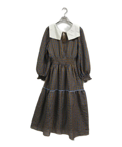 furfur（ファーファー）furfur (ファーファー) 2wayビッグカラーチェックワンピース ブラウン サイズ:FREEの古着・服飾アイテム