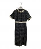 LeJaレジャ）の古着「ツイード柄ハイウエストソフトパフスリーブ半袖ドレスワンピース」｜ブラック