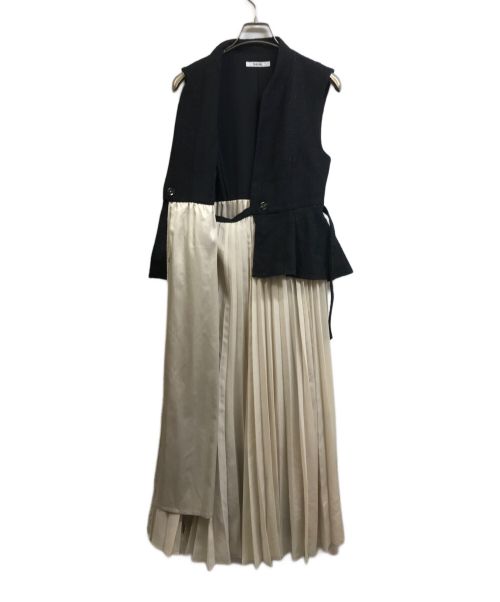 Snidel（スナイデル）Snidel (スナイデル) ベルティッドペプラムスイッチングワンピース ベージュ×ブラックの古着・服飾アイテム