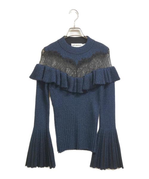 SELF PORTRAIT（セルフ ポートレイト）SELF PORTRAIT (セルフ ポートレイト) レースニット ブルー サイズ:Sの古着・服飾アイテム