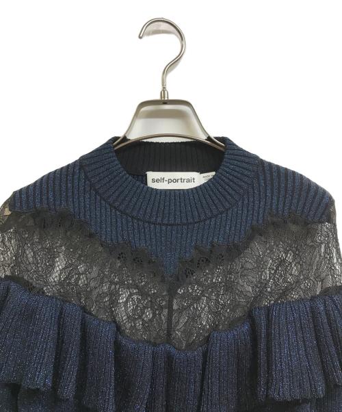 SELF PORTRAIT（セルフ ポートレイト）SELF PORTRAIT (セルフ ポートレイト) レースニット ブルー サイズ:Sの古着・服飾アイテム