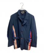 COMME des GARCONS HOMME PLUSコムデギャルソンオムプリュス）の古着「伸縮ポリタータンチェック切替ジャケット」｜ネイビー