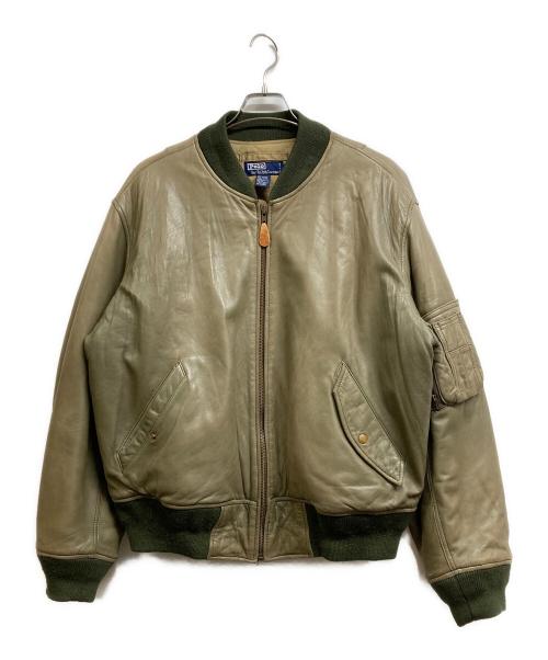 POLO RALPH LAUREN（ポロ・ラルフローレン）POLO RALPH LAUREN (ポロ・ラルフローレン) MA‐1タイプレザージャケット カーキ サイズ:Lの古着・服飾アイテム