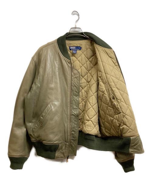 POLO RALPH LAUREN（ポロ・ラルフローレン）POLO RALPH LAUREN (ポロ・ラルフローレン) MA‐1タイプレザージャケット カーキ サイズ:Lの古着・服飾アイテム