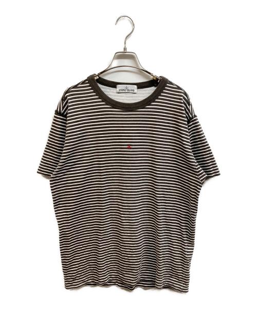 STONE ISLAND（ストーンアイランド）STONE ISLAND (ストーンアイランド) マリンボーダーTシャツ ホワイト×ブラウン サイズ:Lの古着・服飾アイテム