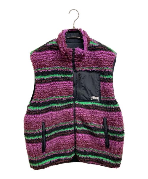 stussy（ステューシー）stussy (ステューシー) Striped Sherpa パープル サイズ:XLの古着・服飾アイテム