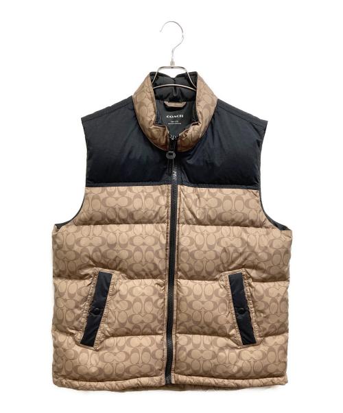 COACH（コーチ）COACH (コーチ) シグネチャーダウンベスト ベージュ×ブラック サイズ:Lの古着・服飾アイテム