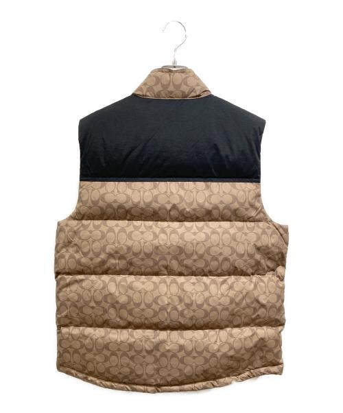 COACH（コーチ）COACH (コーチ) シグネチャーダウンベスト ベージュ×ブラック サイズ:Lの古着・服飾アイテム